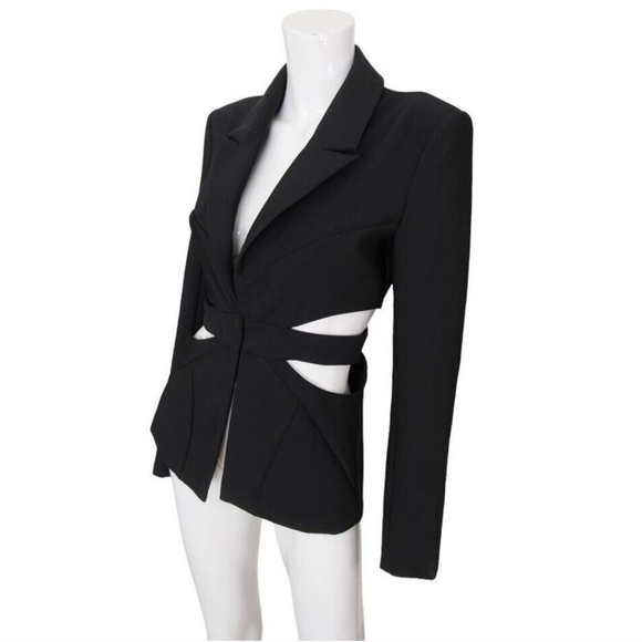 MISHA COLLECTION EUC BLACK LINED CUT OUT STRUCTURED BLAZER SIZE MEDIUM - Picture 5 of 11